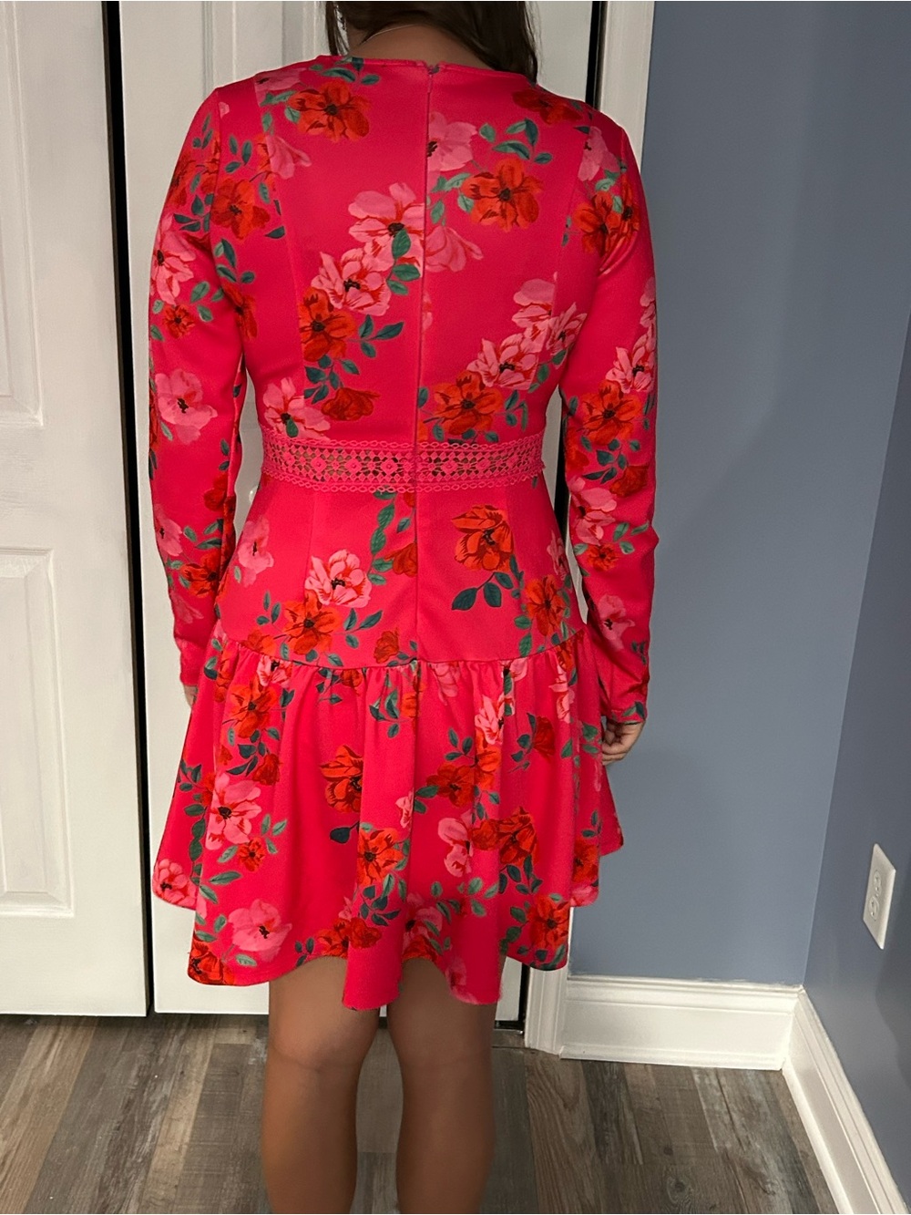 Alexia Admor Hot Pink Floral Midi Dress with Lace Trim - Picture 3 of 6